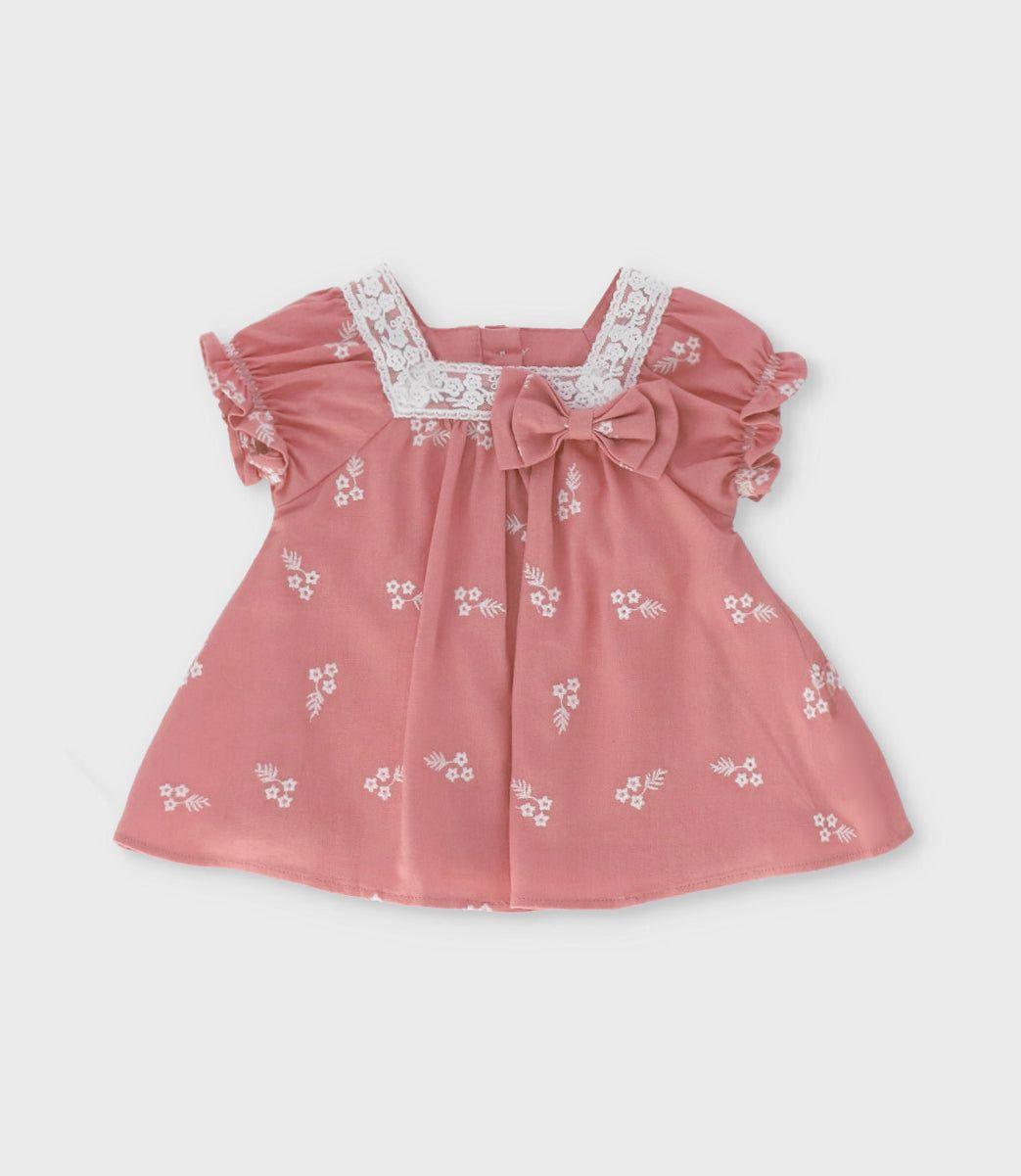 Vestido recién nacida flores bordadas coral Limonada-0