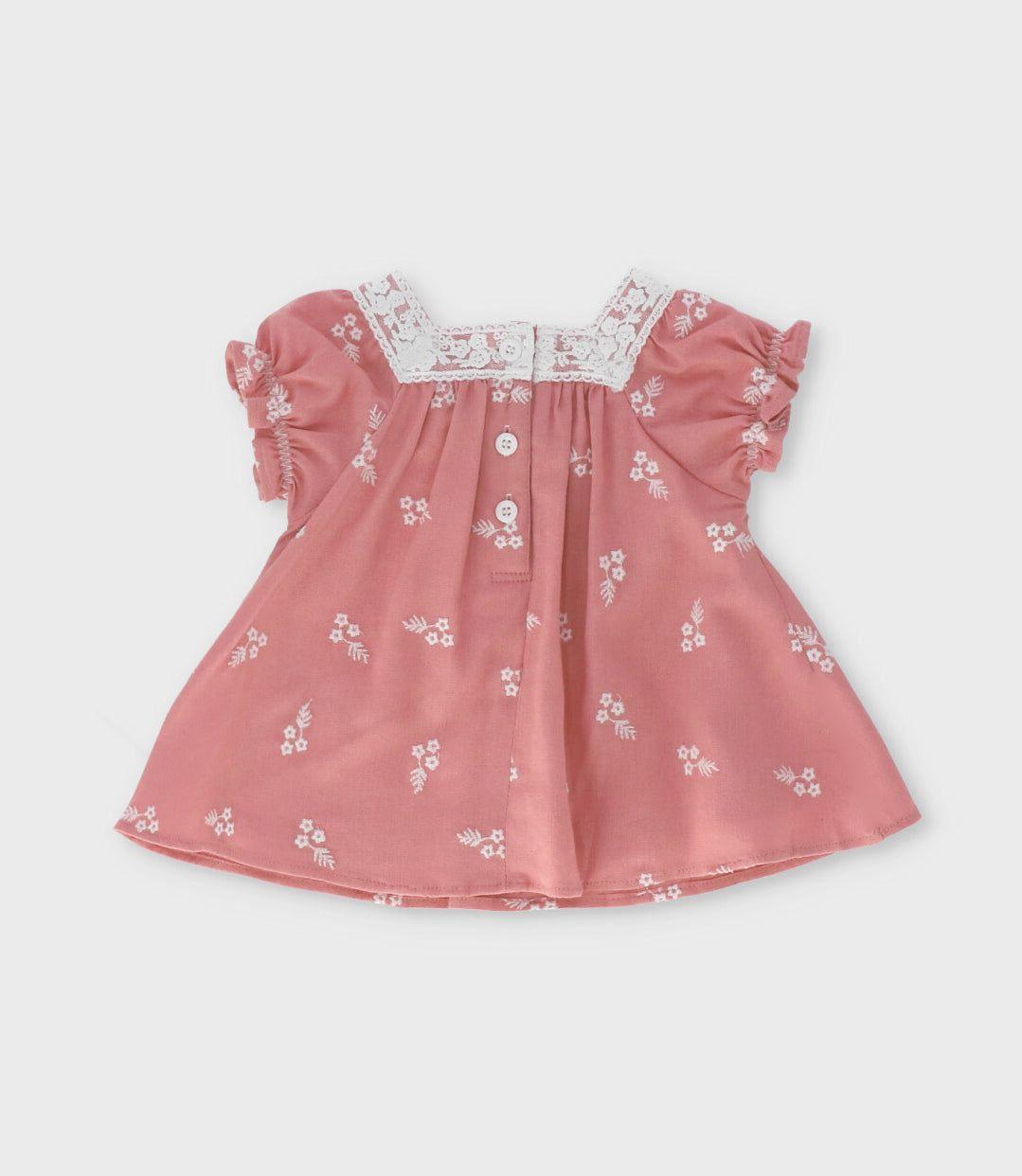 Vestido recién nacida flores bordadas coral Limonada-1