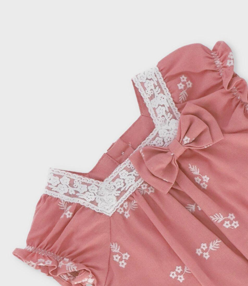 Vestido recién nacida flores bordadas coral Limonada-2