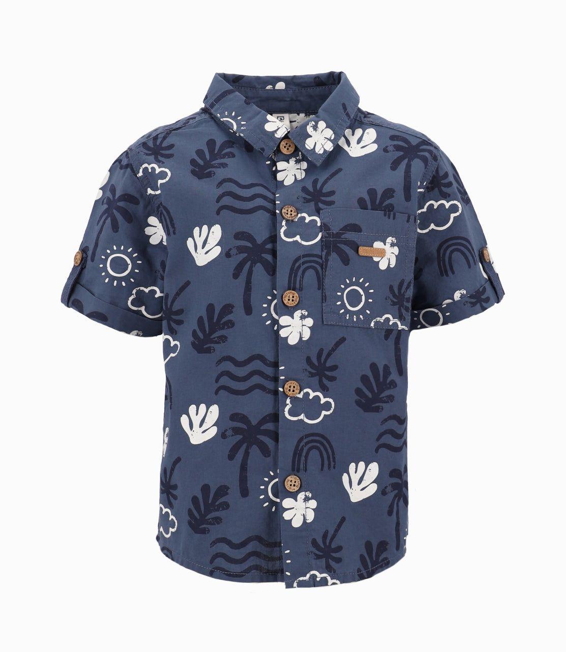 Camisa Bebé Con Palmeras Y Hojas Azul Piedra-3