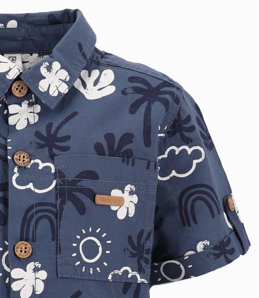 Camisa Bebé Con Palmeras Y Hojas Azul Piedra-4