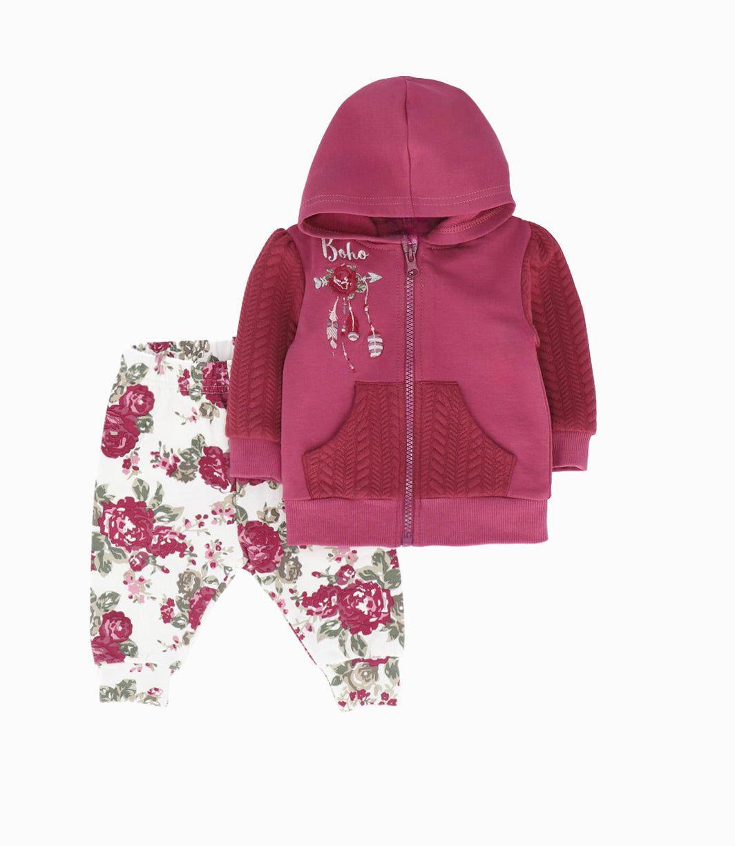Conjunto buzo recién nacida de polerón y pantalón burdeo Limonada-0