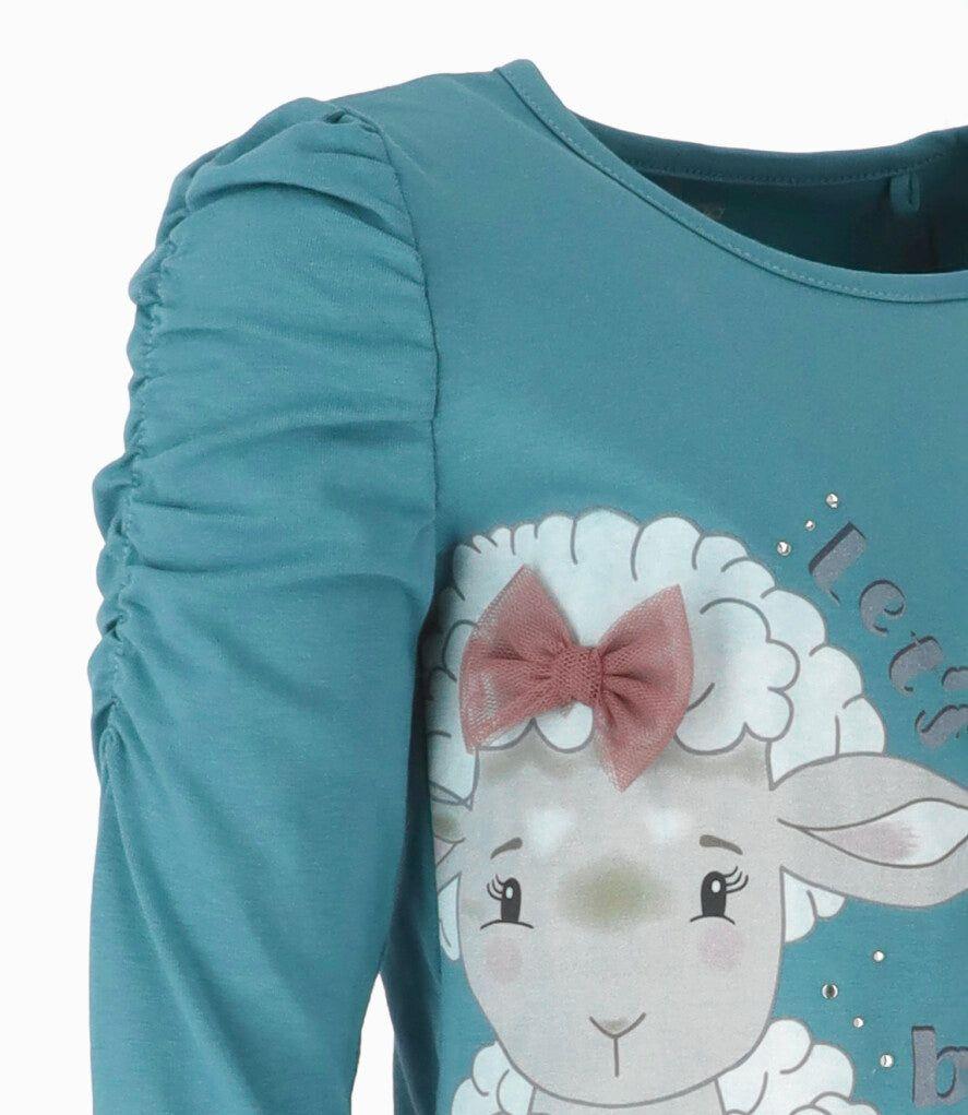 Polera niña con oveja petróleo Limonada-2