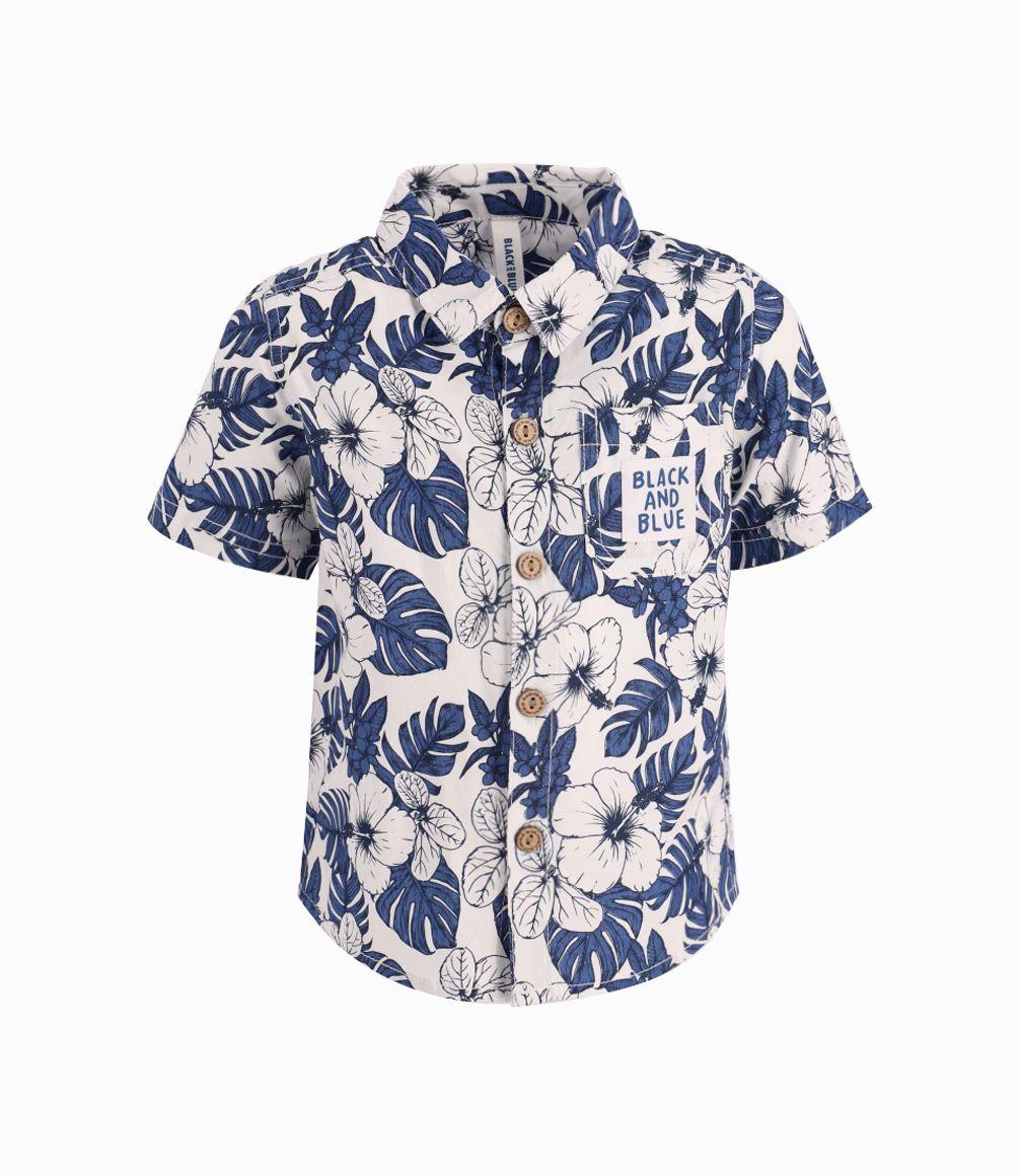Camisa Con Flores Bebé Niño Blanco Black and Blue-0