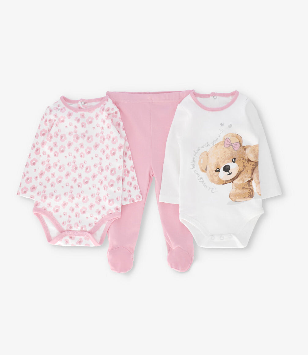 Conjunto recién nacida 3 piezas rosado Limonada-0