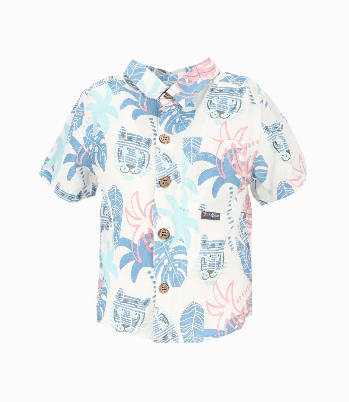 Camisa manga corta bebé palmeras crudo Black and Blue-0