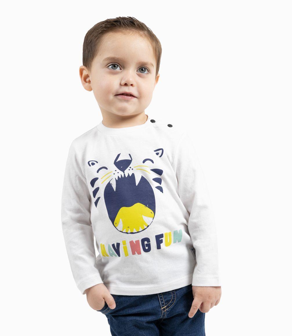 Polera Estampado De Tigre Bebé Niño Algodón Crudo 4 Kids-0