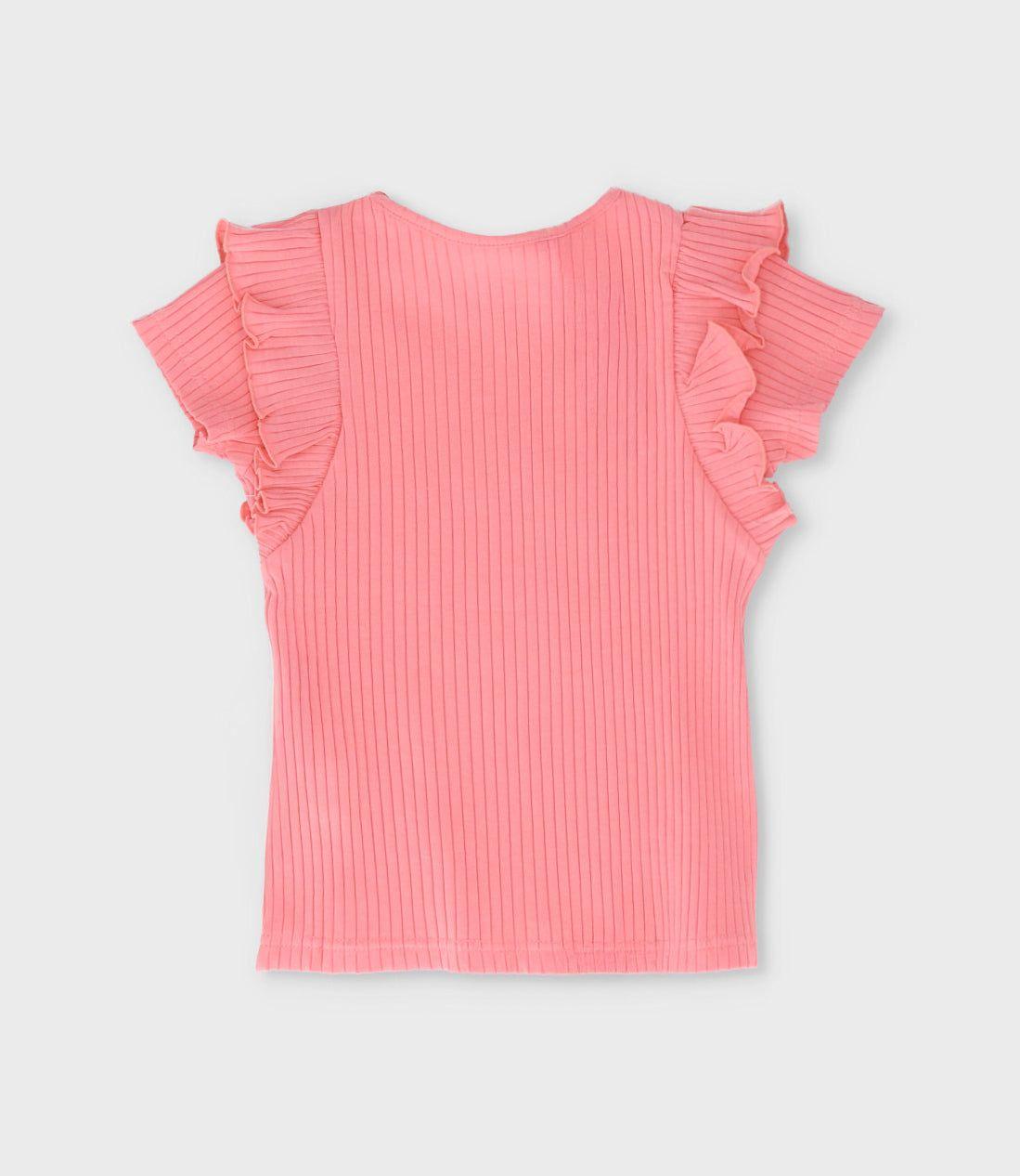 Polera manga corta niña acanalada coral Limonada-2