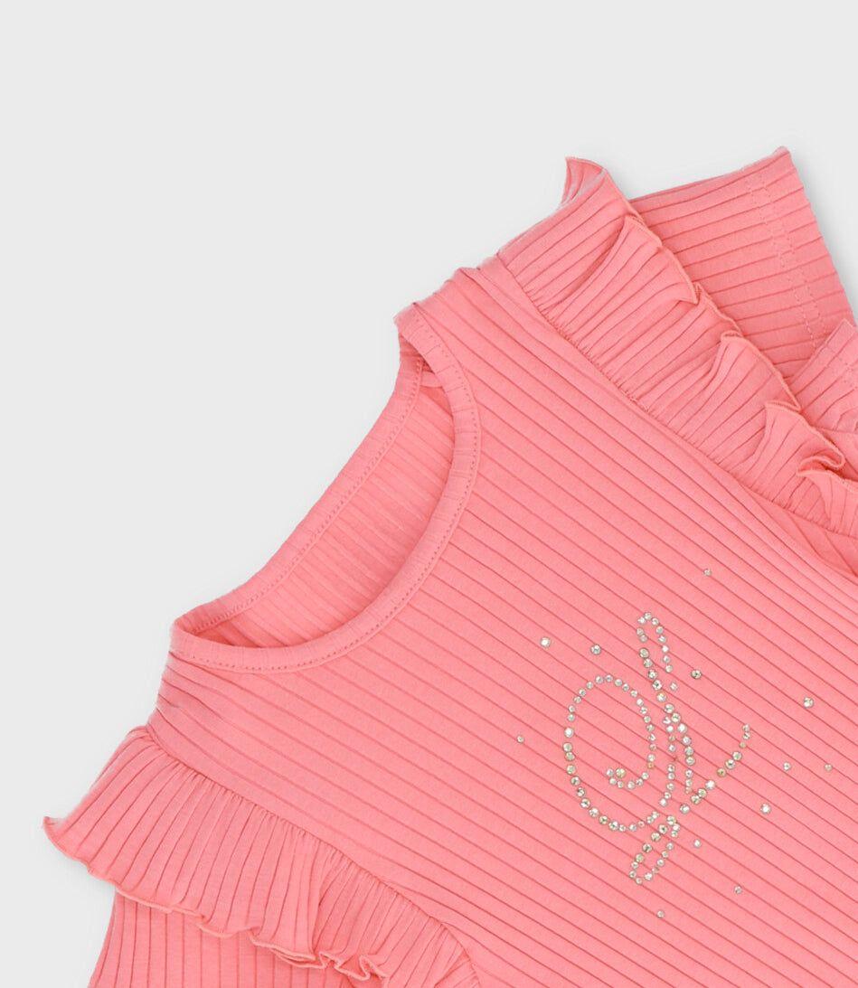 Polera manga corta niña acanalada coral Limonada-3