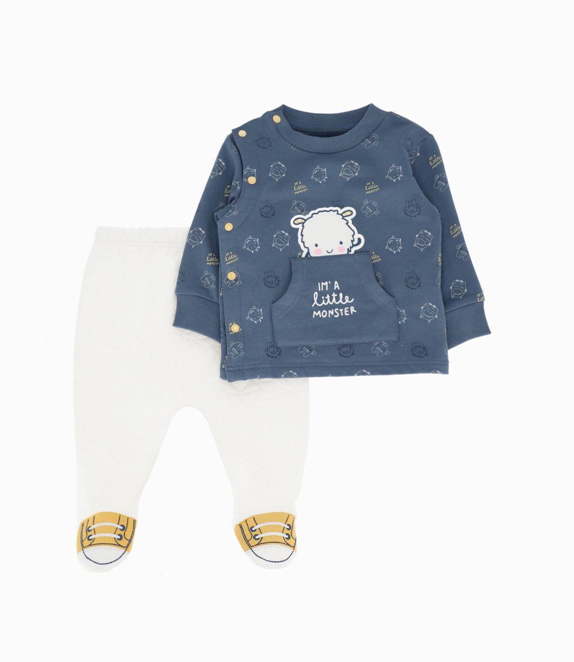 Conjunto recién nacido de polerón y calzas azul Black and Blue-0