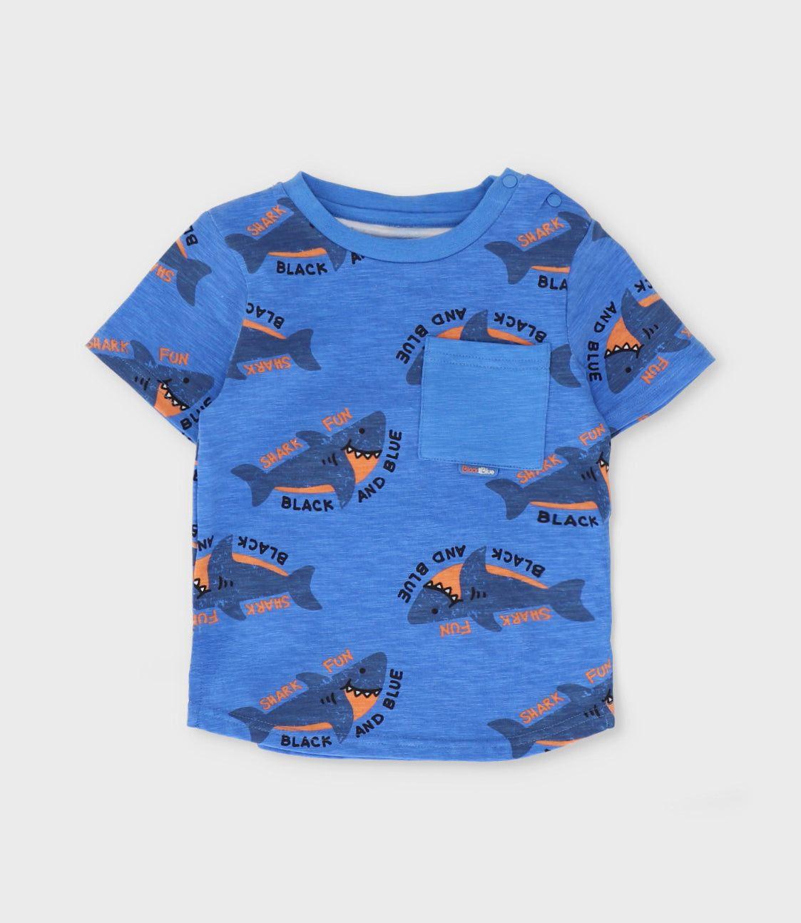 Polera manga corta bebé con tiburones azul Black and Blue-0