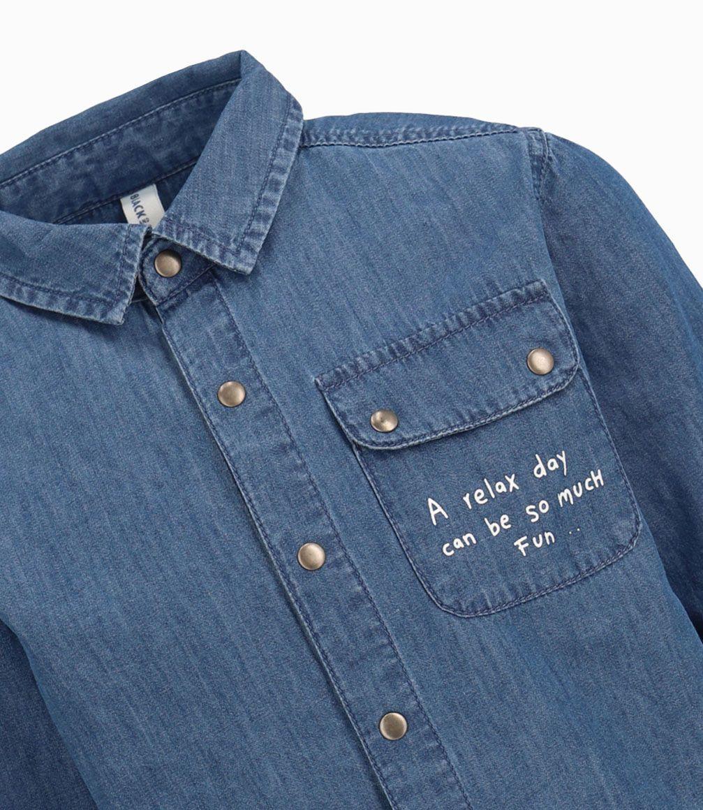 Camisa Popelín Niño 100% Algodón Denim Azul Black and Blue-2
