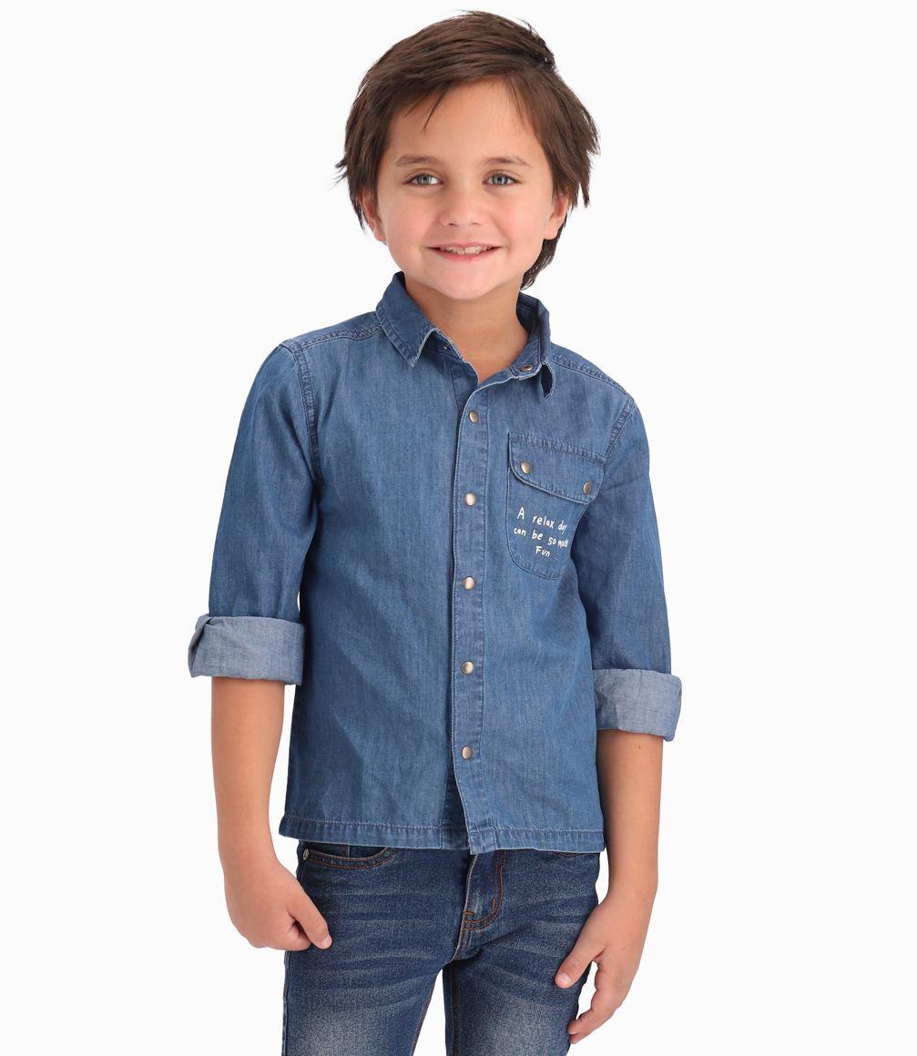 Camisa Popelín Niño 100% Algodón Denim Azul Black and Blue-0