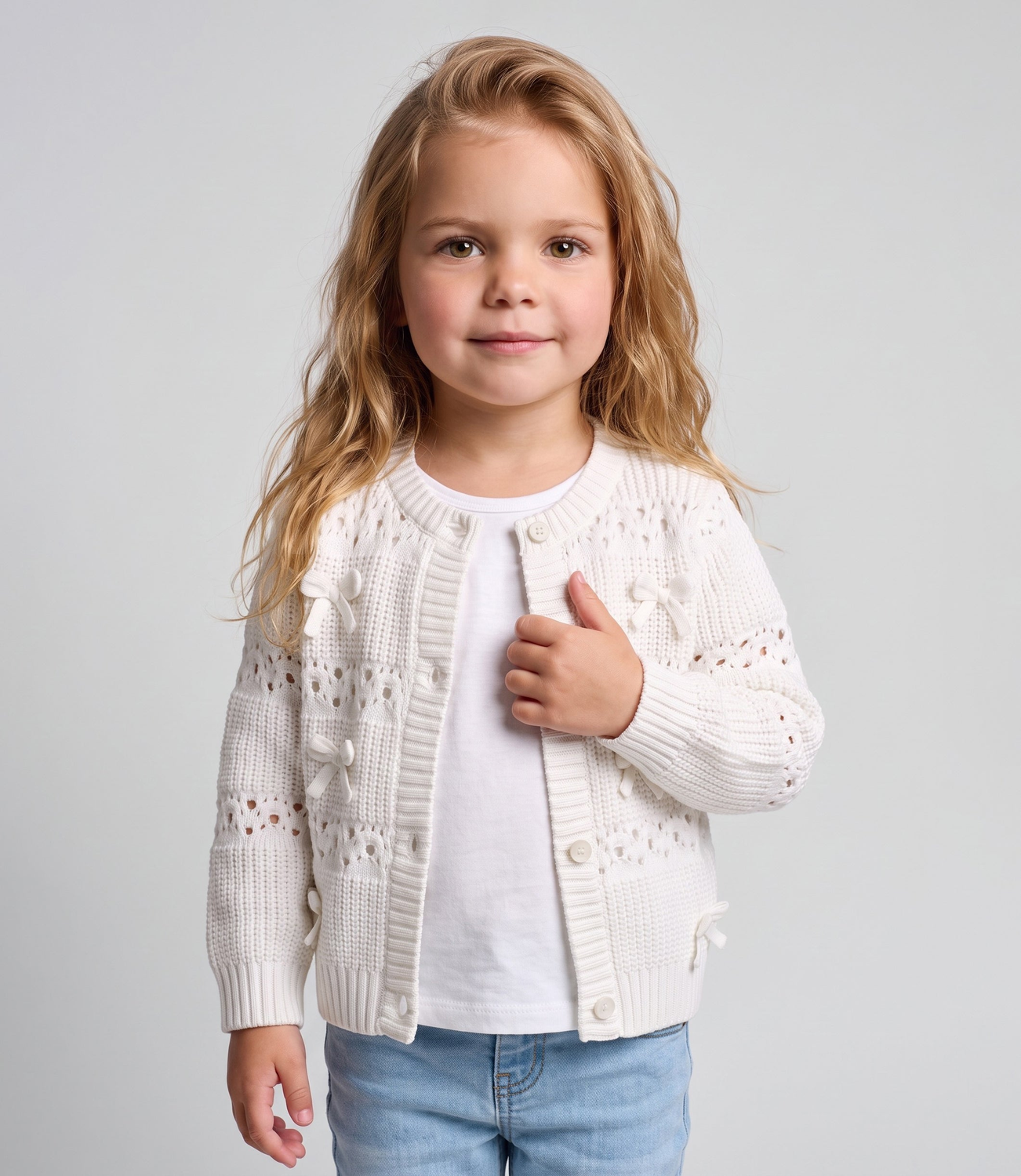 Chaleco bebé cardigan con lazos L12061270203 crudo Limonada-0