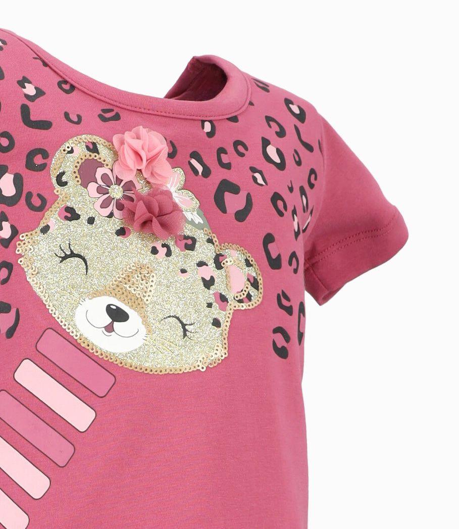 Polera manga corta bebé con leopardo burdeo Limonada-2