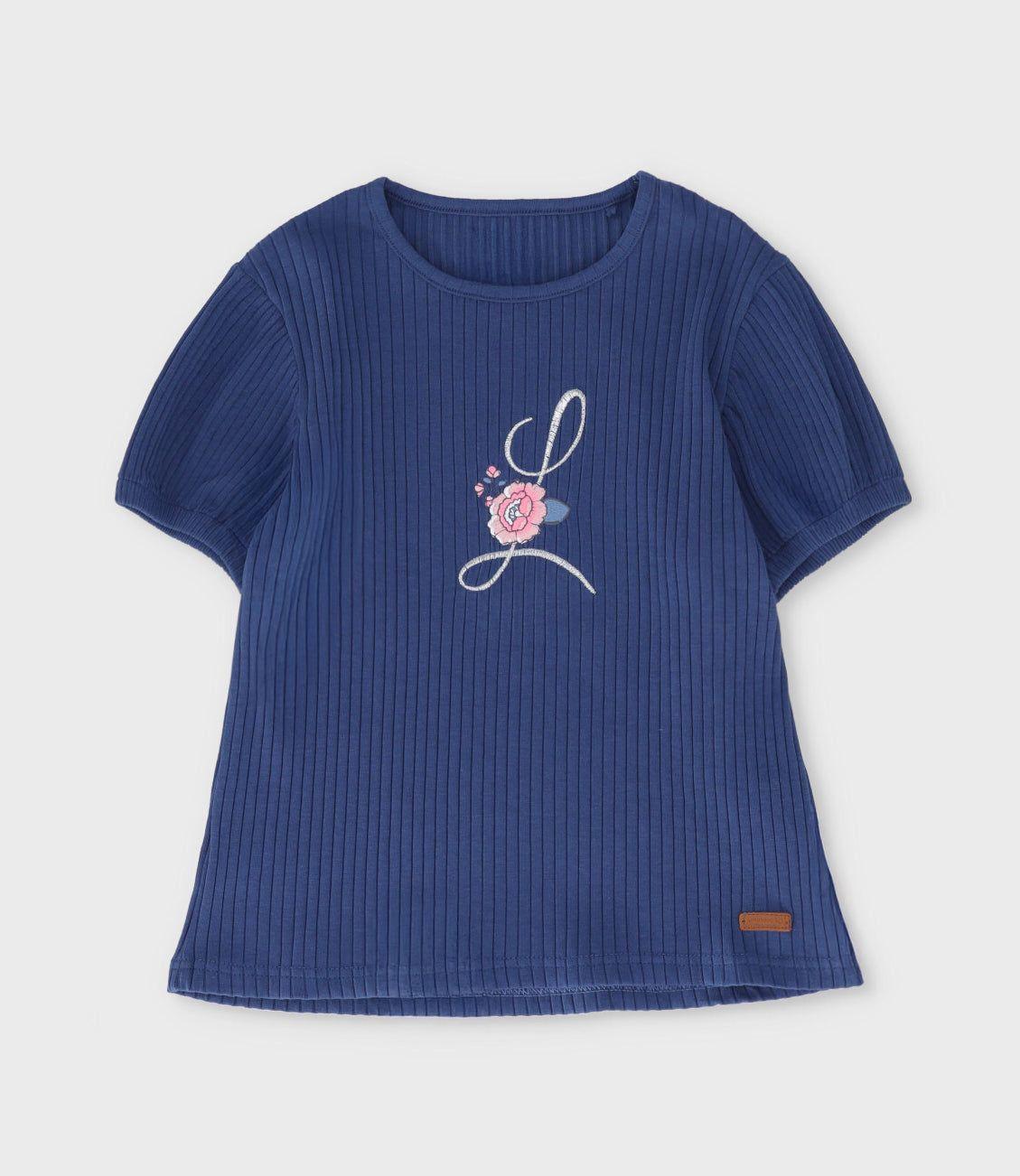 Polera manga corta niña acanalada azul marino Limonada-0