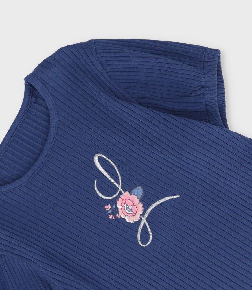 Polera manga corta niña acanalada azul marino Limonada-2