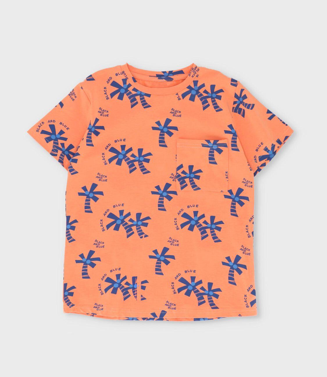 Polera manga corta niño con palmeras naranjo Black and Blue-0