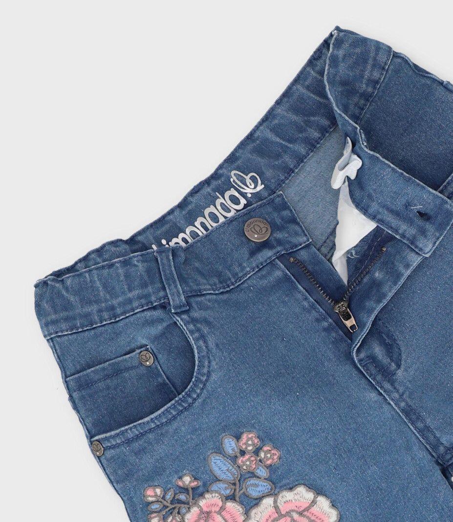 Jeans niña con flores celeste Limonada-2