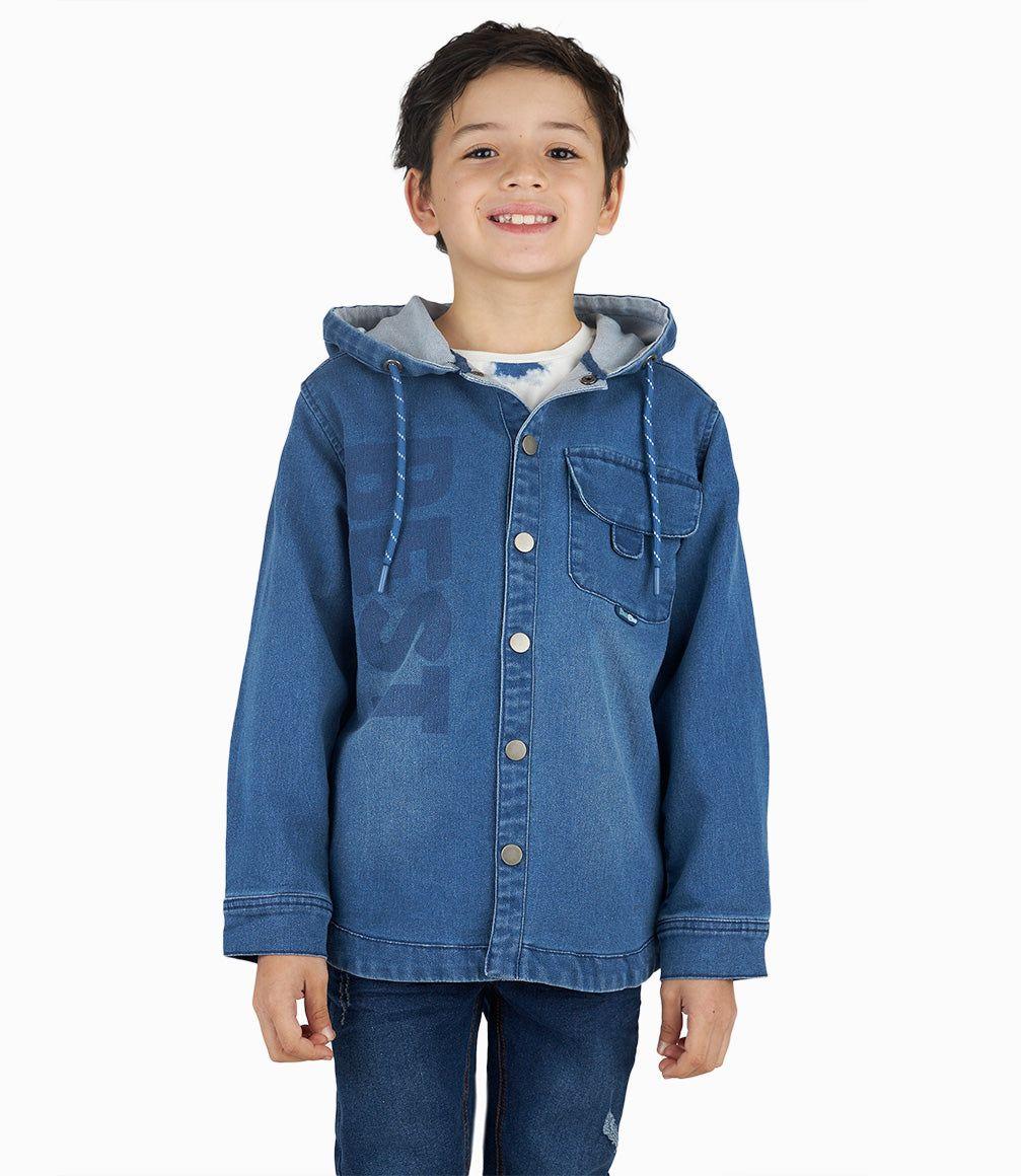 Camisa Niño Con Gorro Denim Azul-5