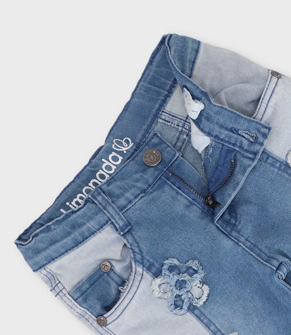 Jeans bebé aplicación de flores celeste Limonada-2