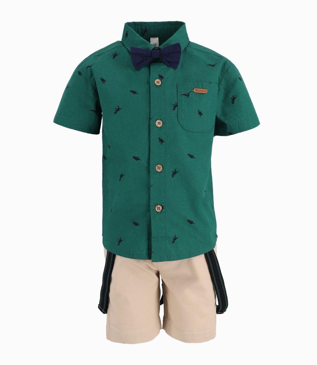 Conjunto Niño De Camisa Y Bermudas Verde-2