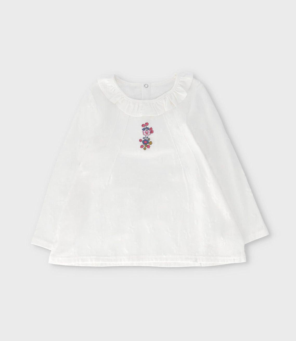 Polera manga larga niña flores bordadas crudo Limonada-1