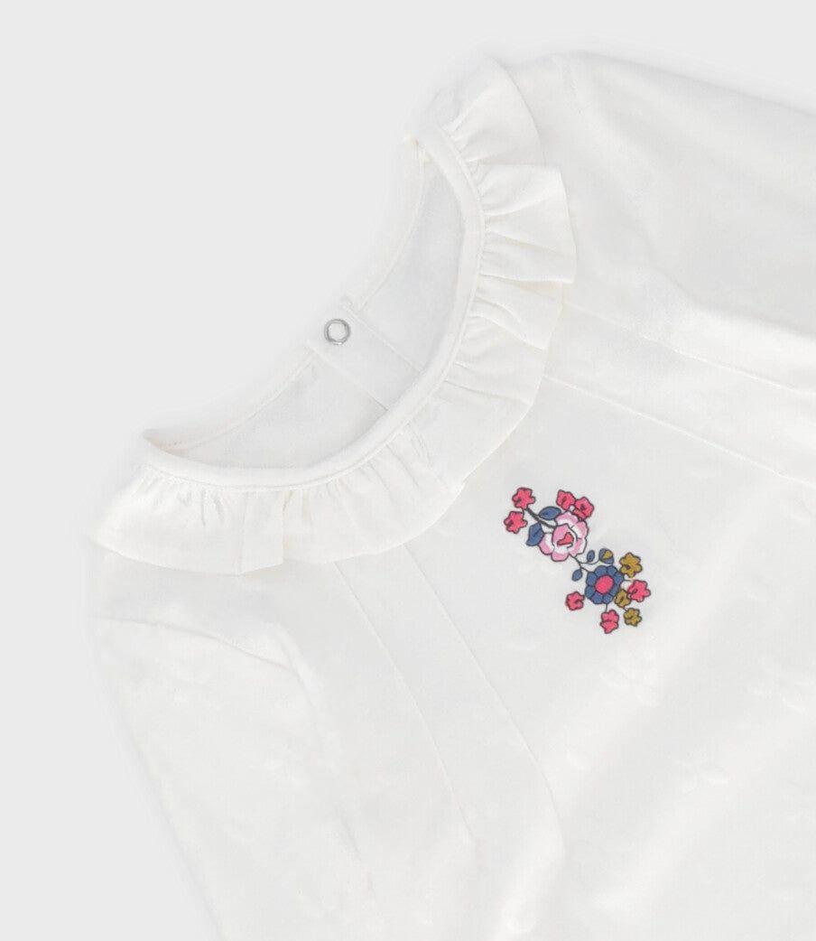 Polera manga larga niña flores bordadas crudo Limonada-3