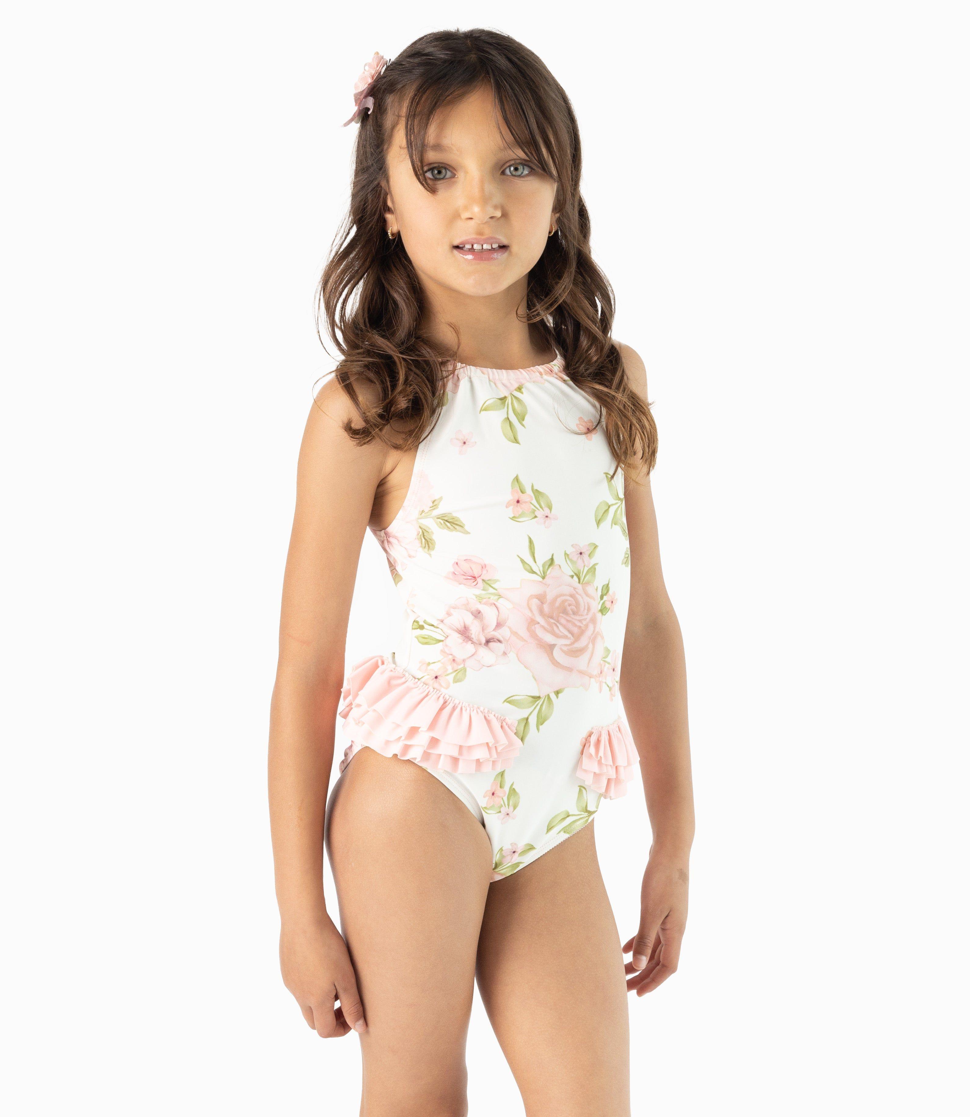 Traje De Baño Niña Floreado Palo Rosa-1
