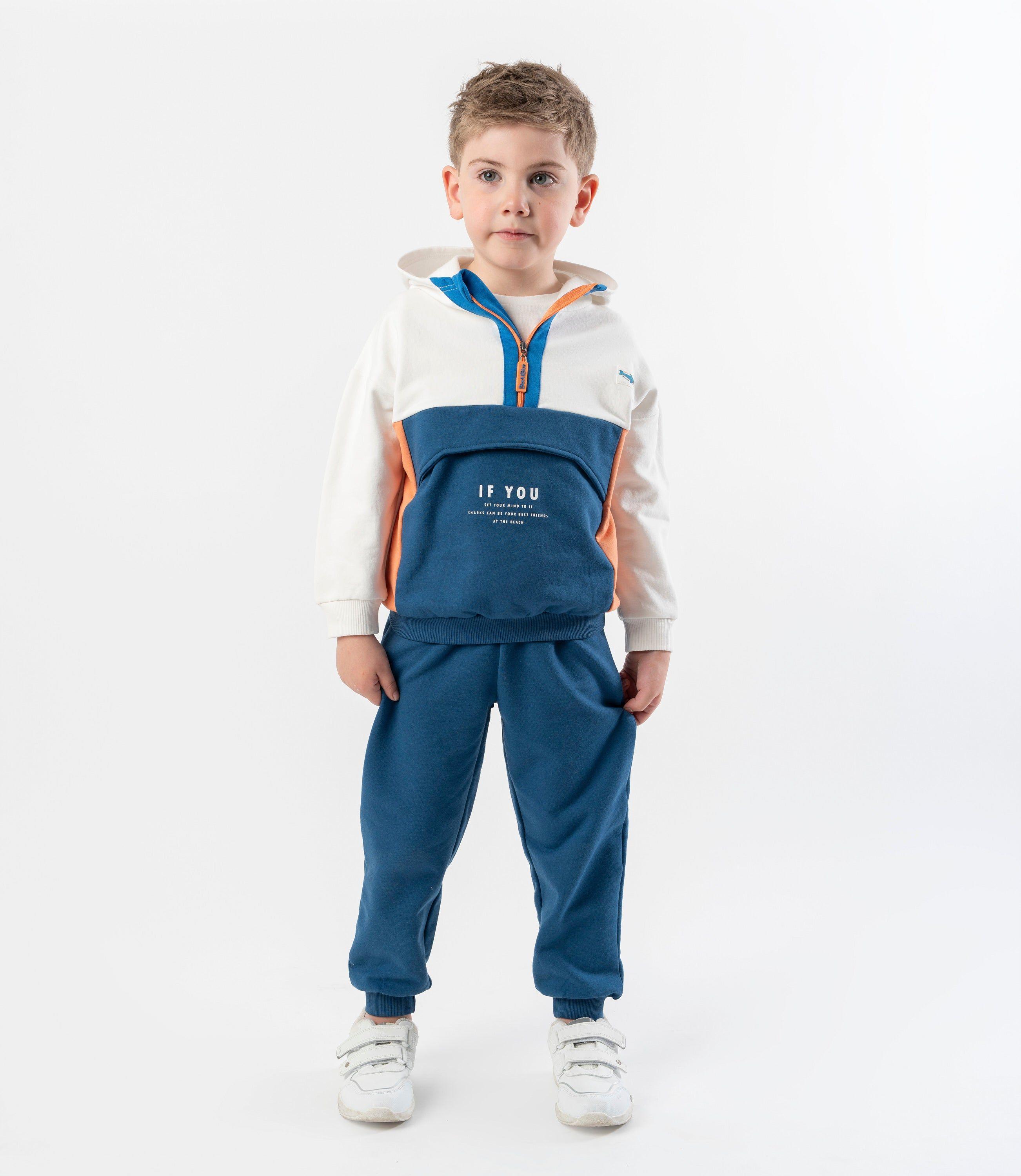 Buzo niño con bolsillo crudo Black and Blue-0