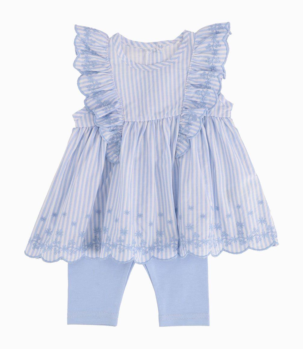 Conjunto Con Popelín Bordado Recién Nacida Celeste Limonada-0