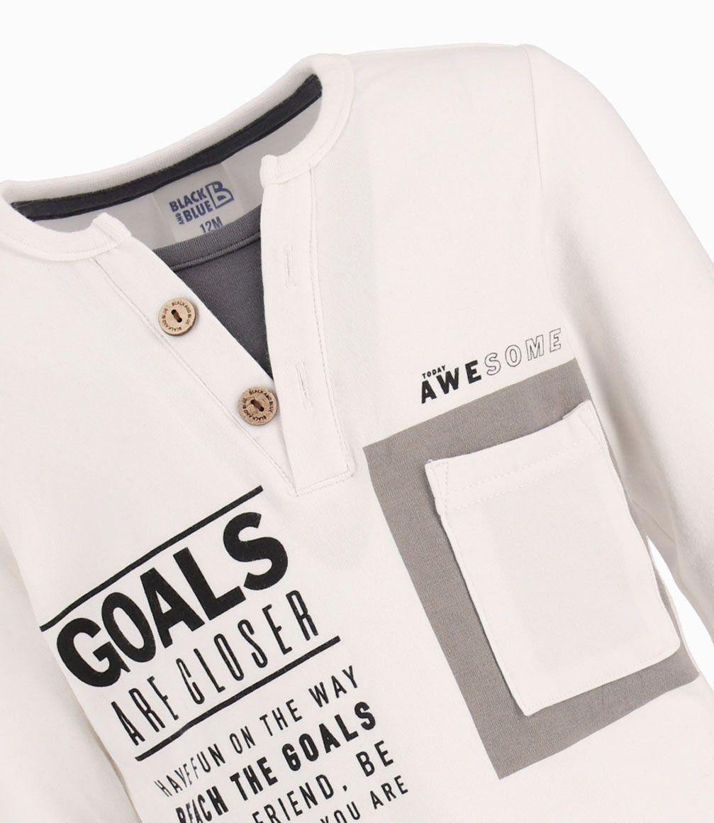 Polera Cuello en V Bebé Niño Algodón Blanco Black and Blue-1