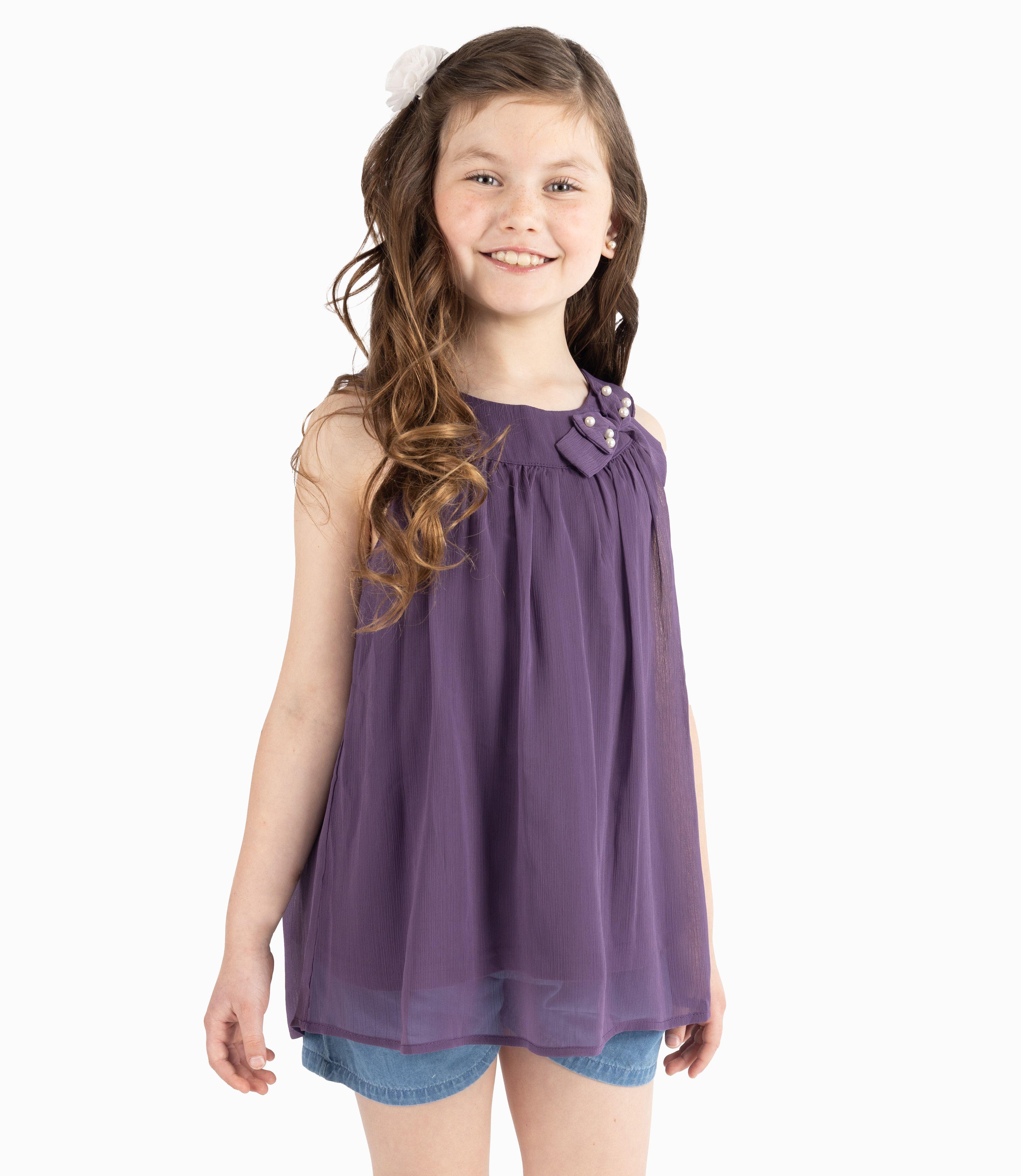 Polera Niña Con Lazo Y Perlas Morado-0