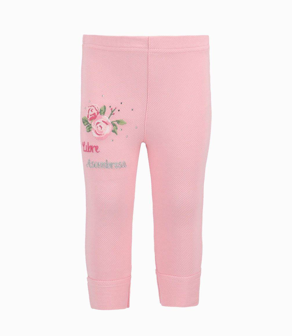 Calza Con Flores Bordadas Bebé Niña Rosado Limonada-0
