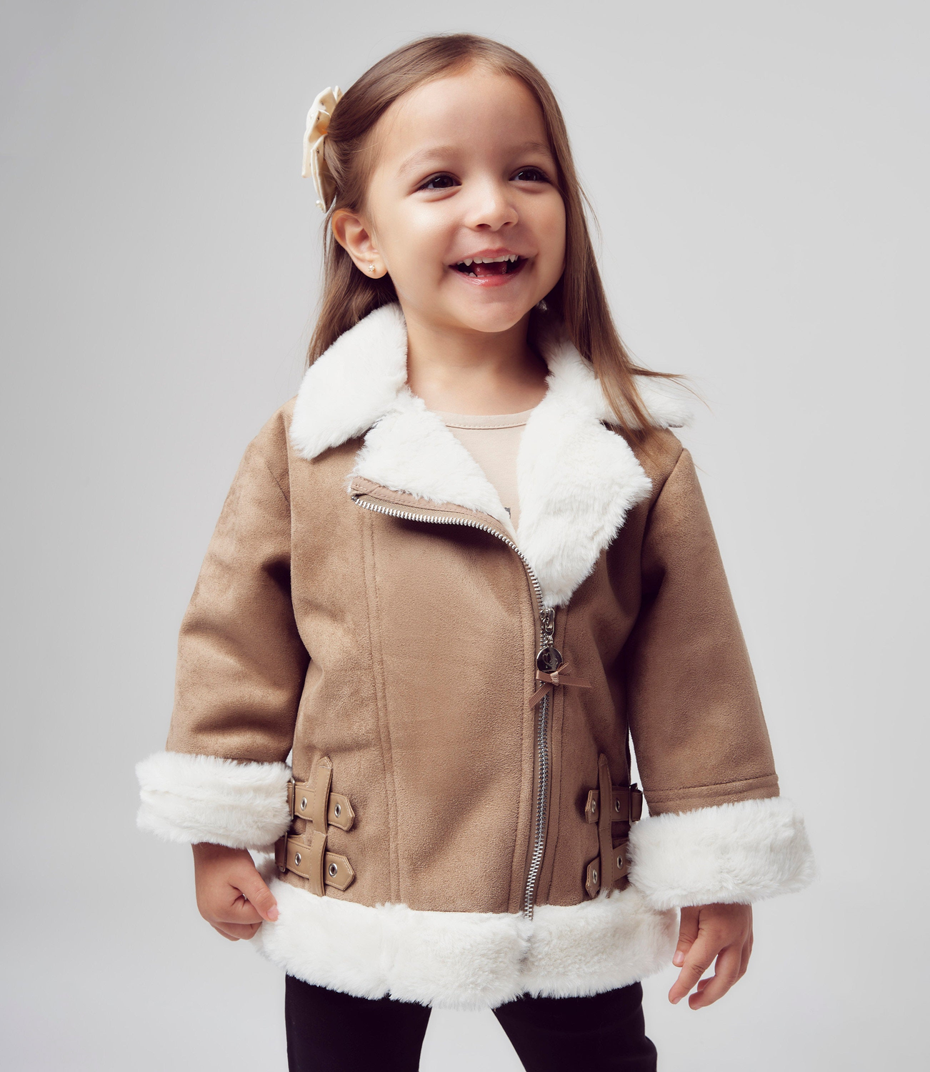 Chaqueta bebé aviadora de gamuza chocolate Limonada-0