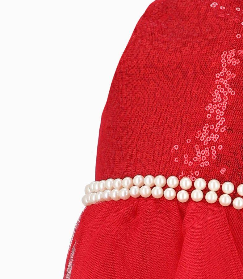Vestido niña con perlas  rojo Limonada-2