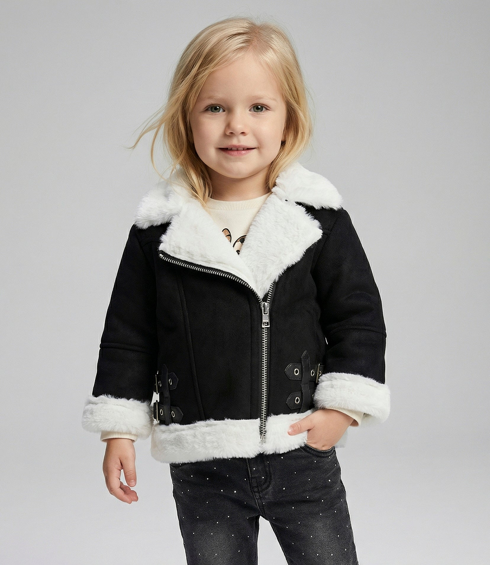 Chaqueta bebé aviadora de gamuza negro Limonada-0
