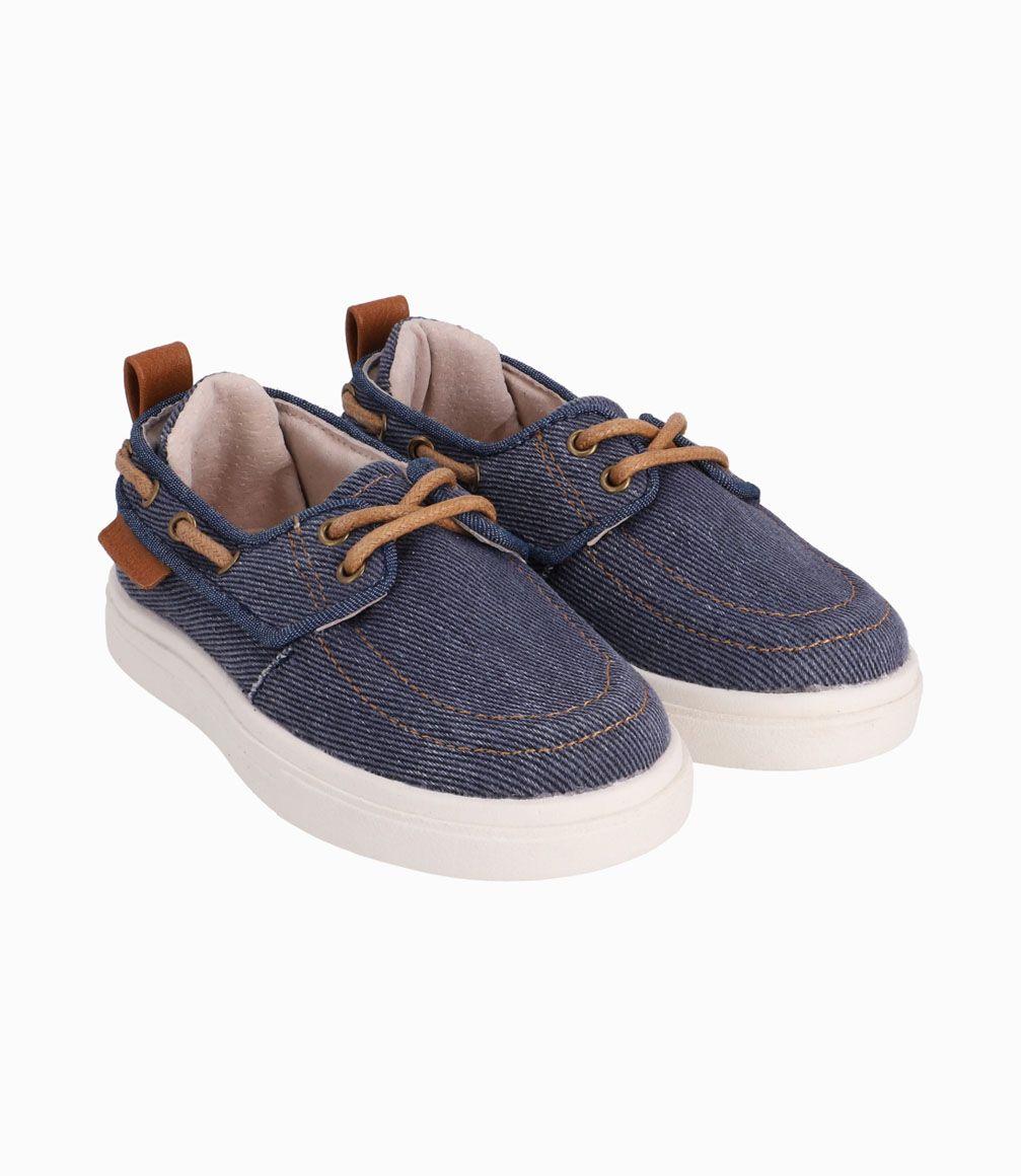 Zapato Con Cordones Cafés Bebé Niño Denim Azul Black and Blue-0