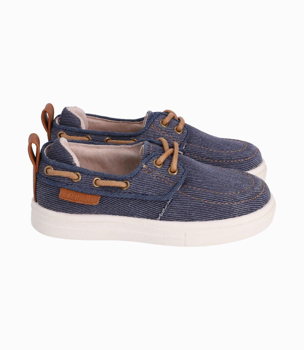 Zapato Con Cordones Cafés Bebé Niño Denim Azul Black and Blue-1
