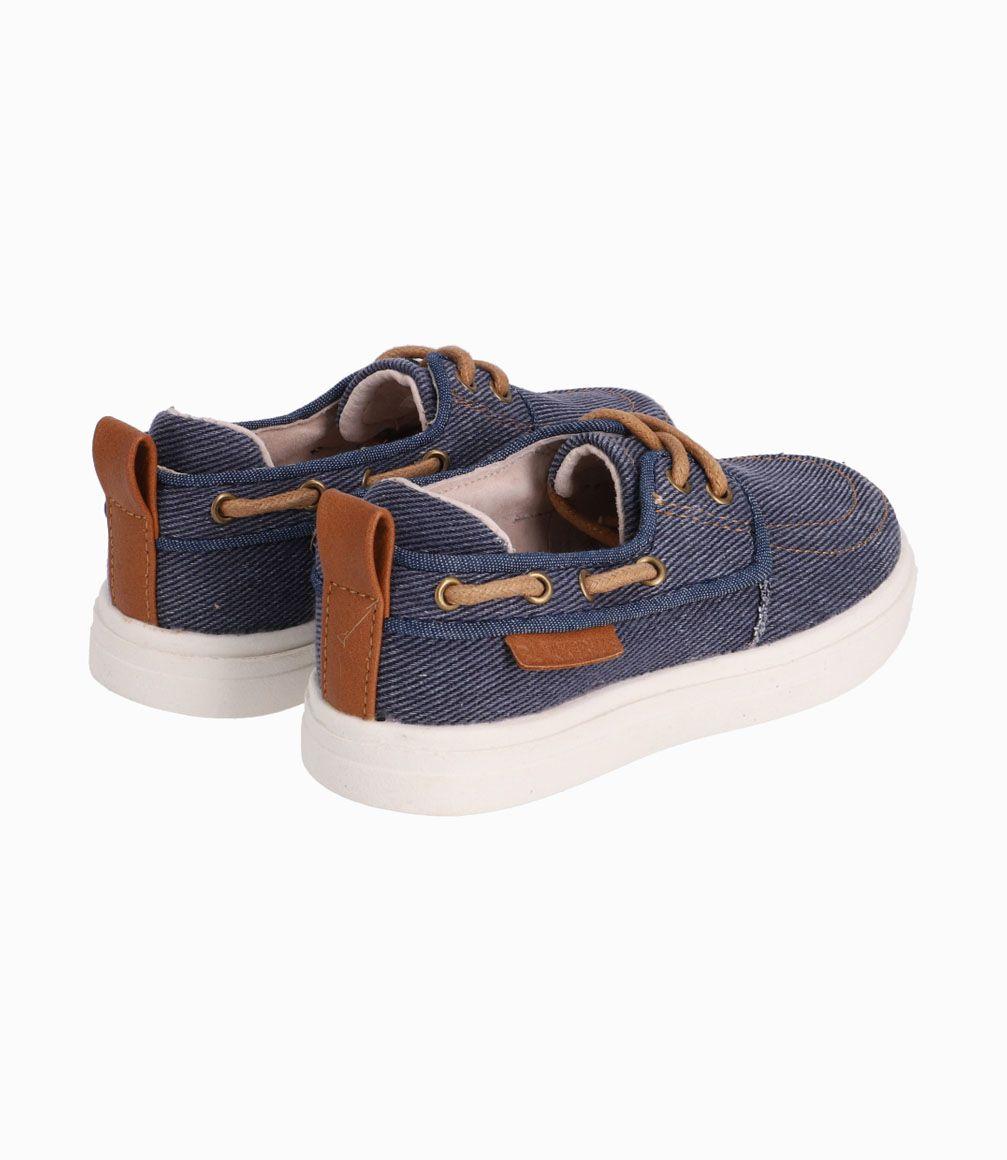 Zapato Con Cordones Cafés Bebé Niño Denim Azul Black and Blue-2