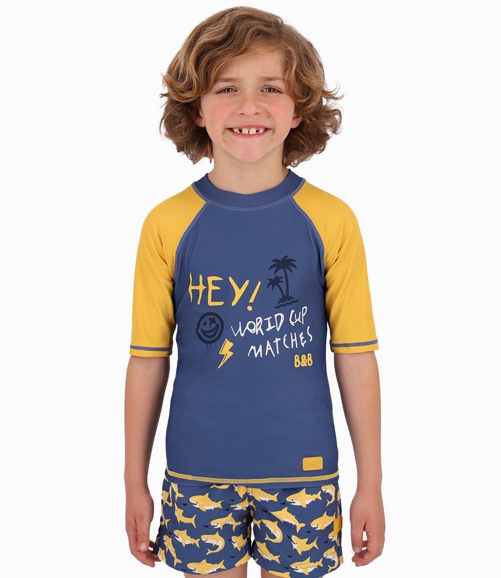 Polera Traje De Baño Niño Azul Piedra Black and Blue-0