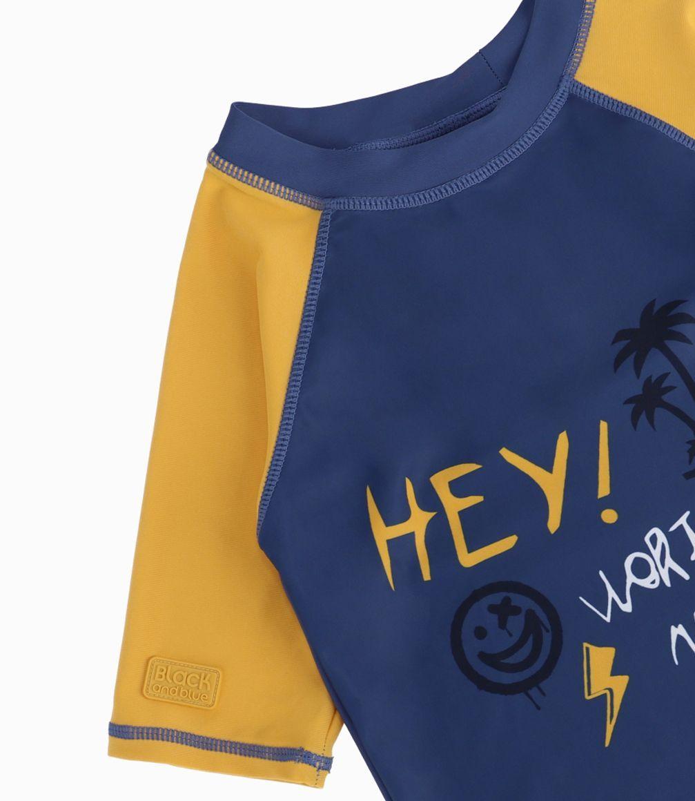 Polera Traje De Baño Niño Azul Piedra Black and Blue-2