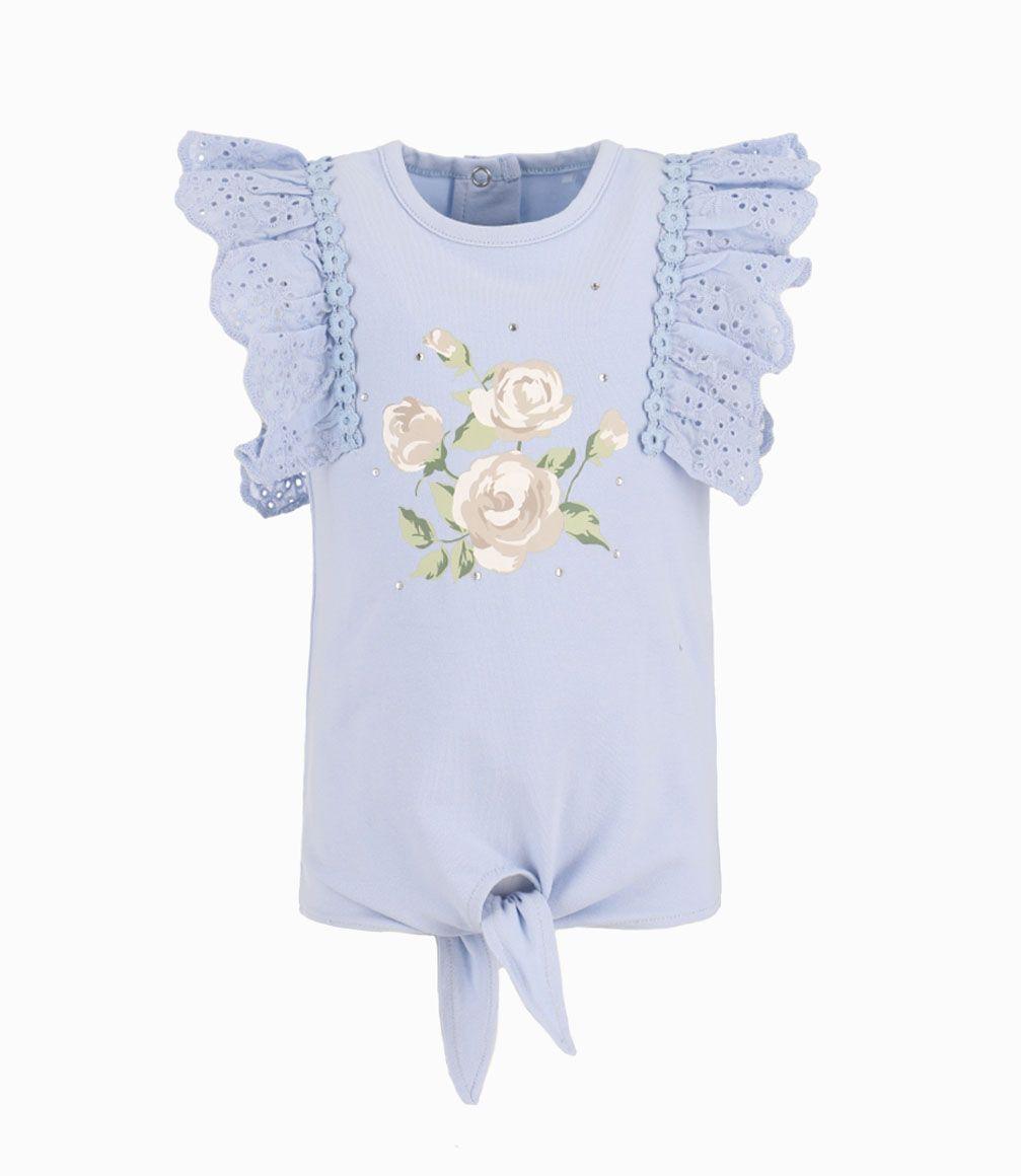 Polera Popelín Bebé Niña Celeste Limonada-0