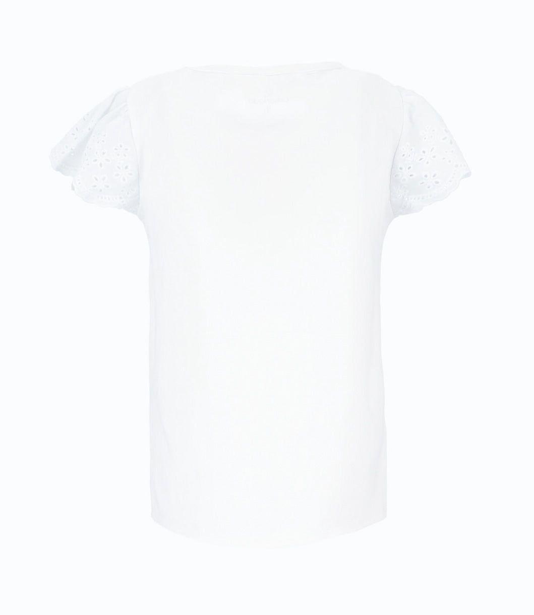 Polera manga corta niña con vuelos y nudo blanco Limonada-2