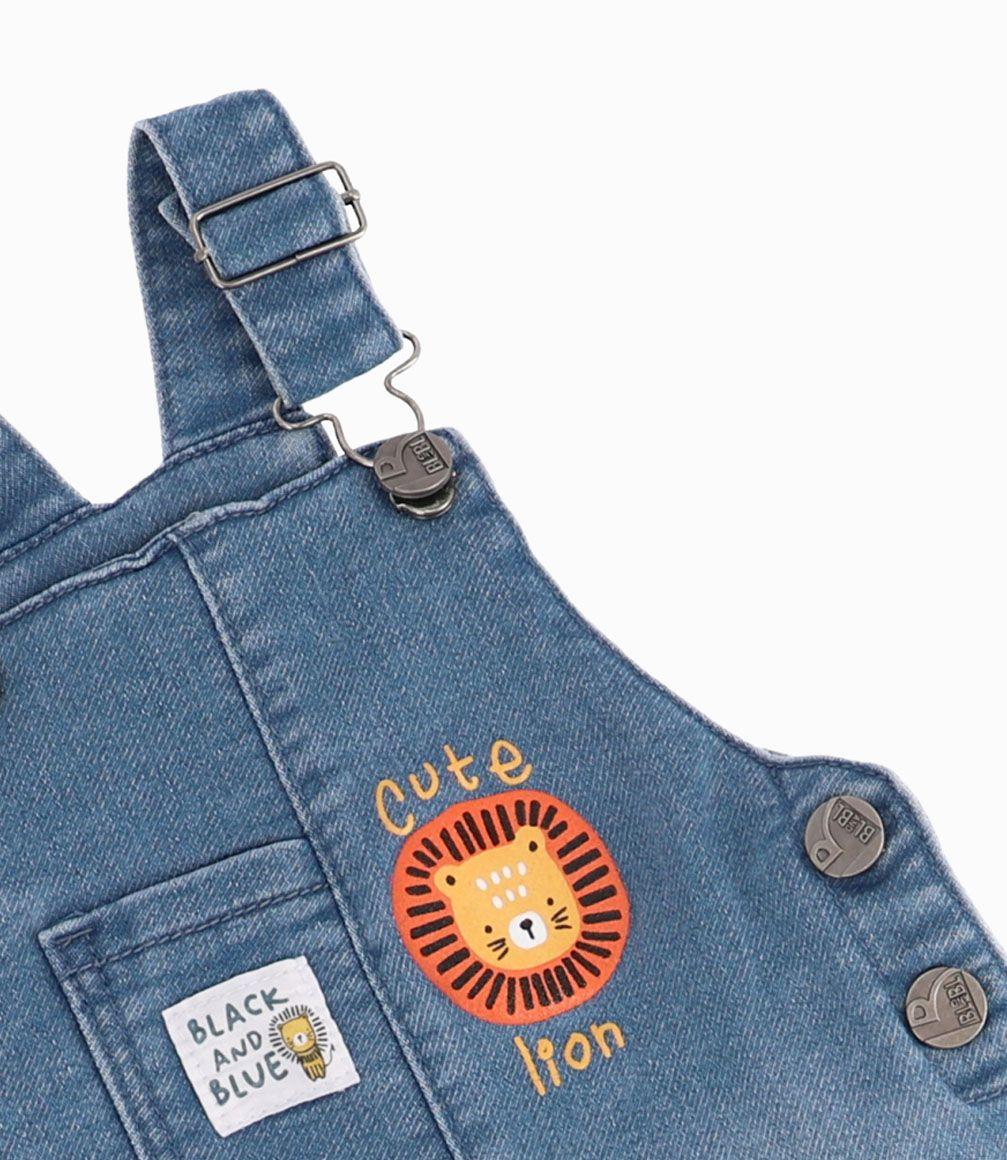 Jardinera León Estampado Recién Nacido Denim Celeste Black and Blue-1