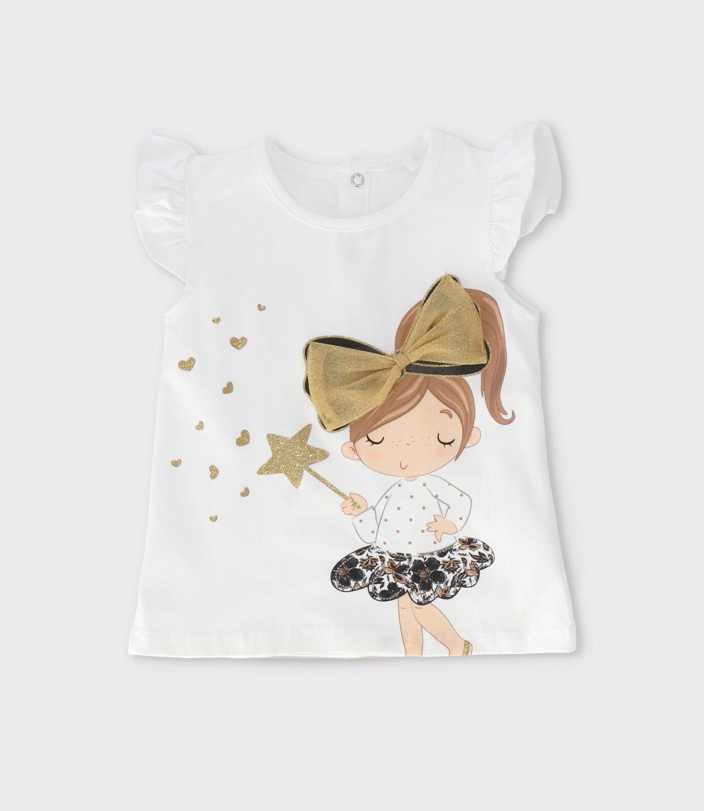 Polera manga corta bebé con lazo crudo Limonada-1