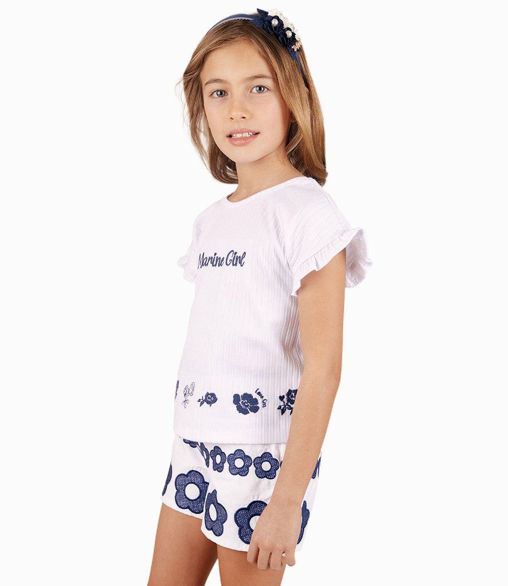 Short Niña Con Flores Bordadas Azul Marino-4