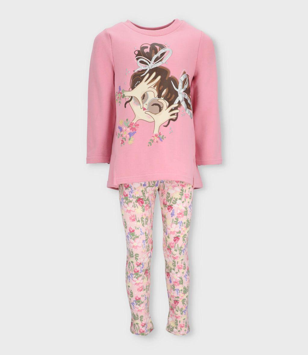 Conjunto niña con estampado y flores chicle Limonada-0