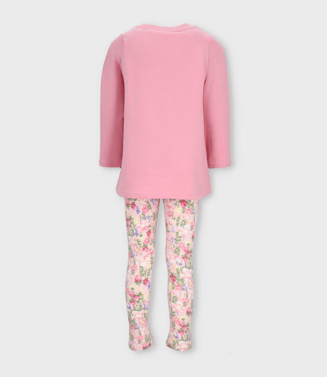 Conjunto niña con estampado y flores chicle Limonada-1