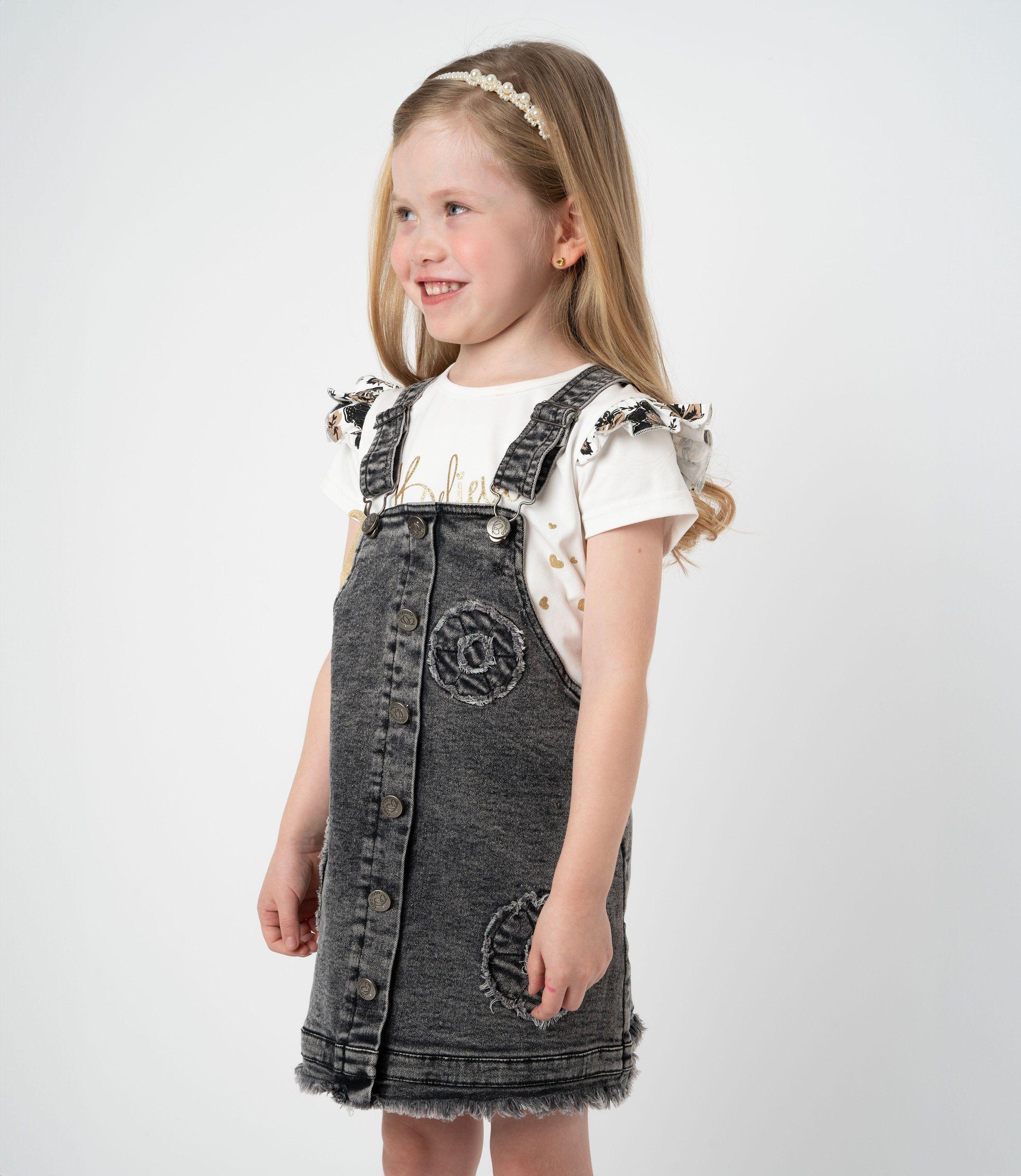 Vestido niña de denim con flores negro Limonada-0